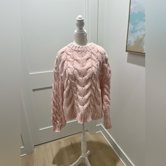 White Fox Boutique Sweaters - White Fox Boutique Real feelings oversized cable knit sweater baby pink S/M